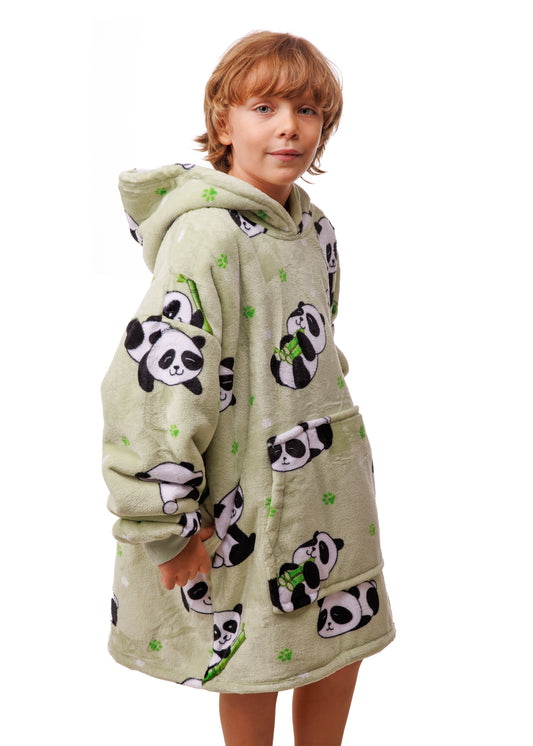 Kids Green Panda Hoodi