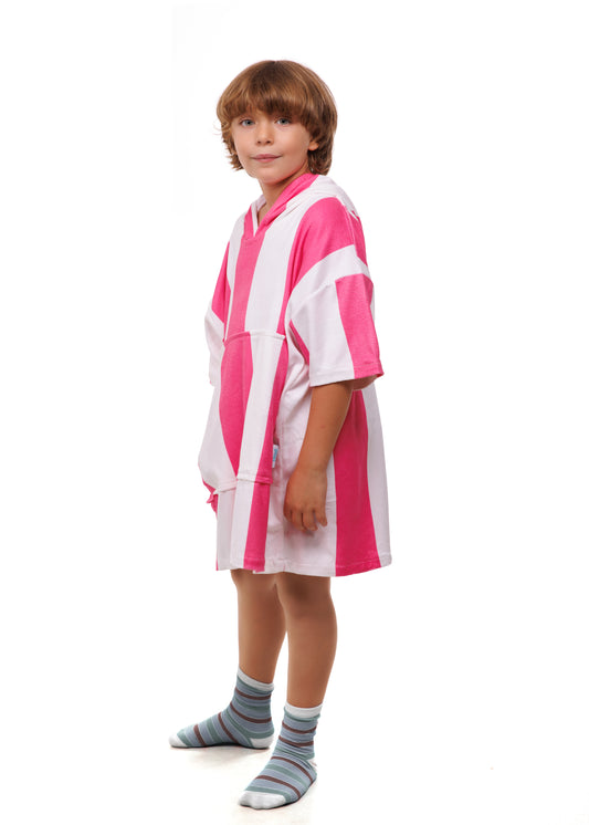 Kids Pink Striped Poncho